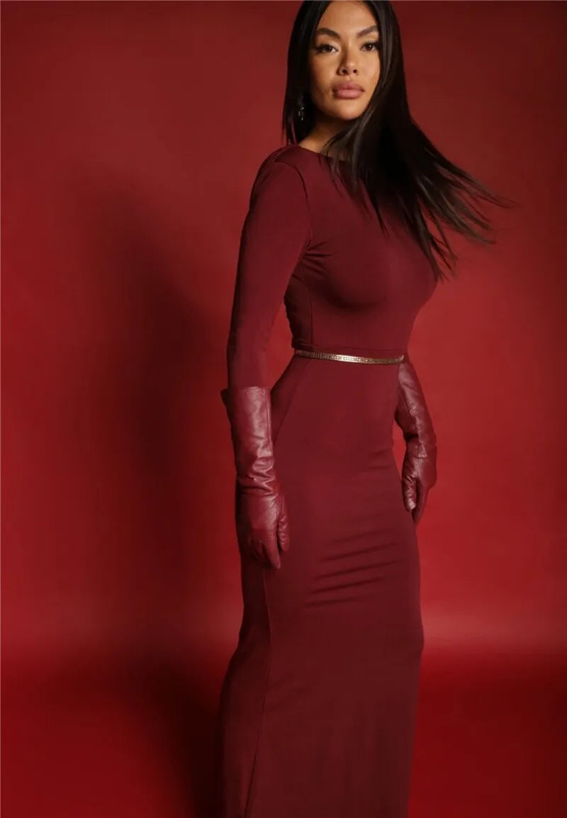 Two Butterfly Long Sleeve Sexy Maxi Dress For Women Gown Fashion Hollow Out V Neck Backless Bodycon Club Long Dress