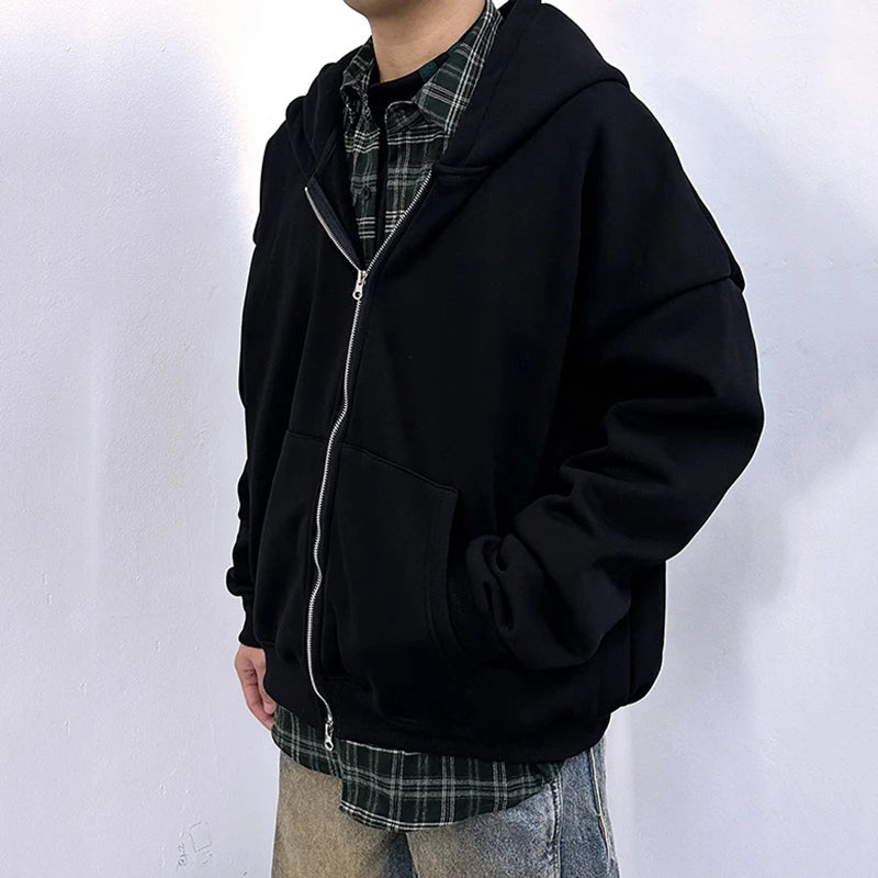 Men's Sweatshirts New Korean Style Fake Two-piece Patchwork Hoodie Jacket Niche Design Male Zipper Trendy Top 9W1827