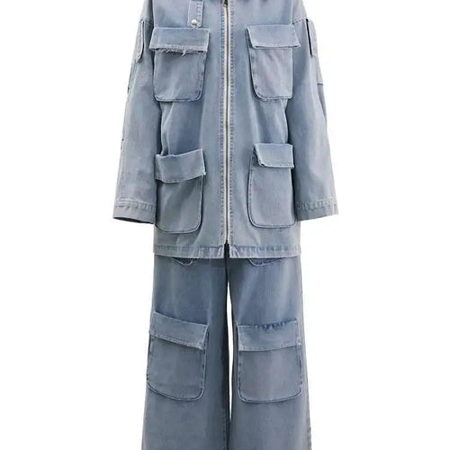 Load image into Gallery viewer, Big Size Denim  Jacket Wide Leg Pants Two Piece Suit New Lapel Long Sleeve Women Fashion Tide Spring Autumn 2025 CPG1716
