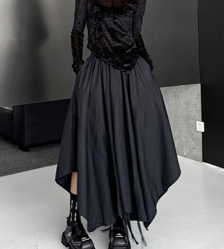 High Elastic Waist Black Irregular Hem Drawstring Half-body Skirt Women Fashion Tide New Spring Autumn 2025  1DJ0643
