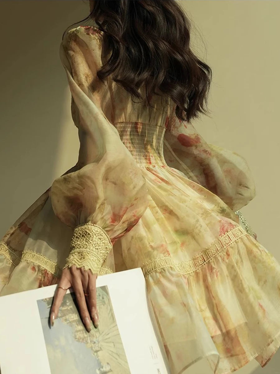 Hit Color Loose Dresses For Women V Neck Long Sleeve High Waist Temperament Mini Dress Female Fashion Style Clothes