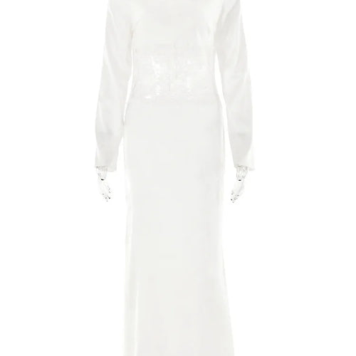 Load image into Gallery viewer, Elegant Long Sleeved Satin Lace Patchwork Dress Women Slim Fit Lace Style Party Club Evening Dress Female 2024 New
