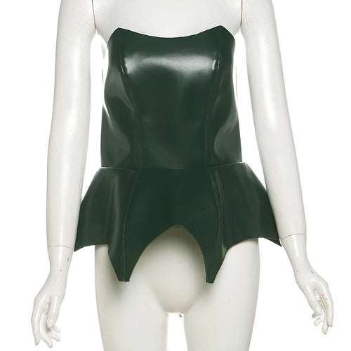 Load image into Gallery viewer, Faux leather tops low-neck lace-up Irregular hem thin summer trend sexy midnight solid Versatile hottie Senior outfits
