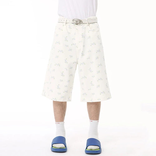 Load image into Gallery viewer, Niche Style Men&#39;s Casual Shorts Floral Printing Bottom Straight Knee-length Wide Leg Male Trousers Summer 9C6581
