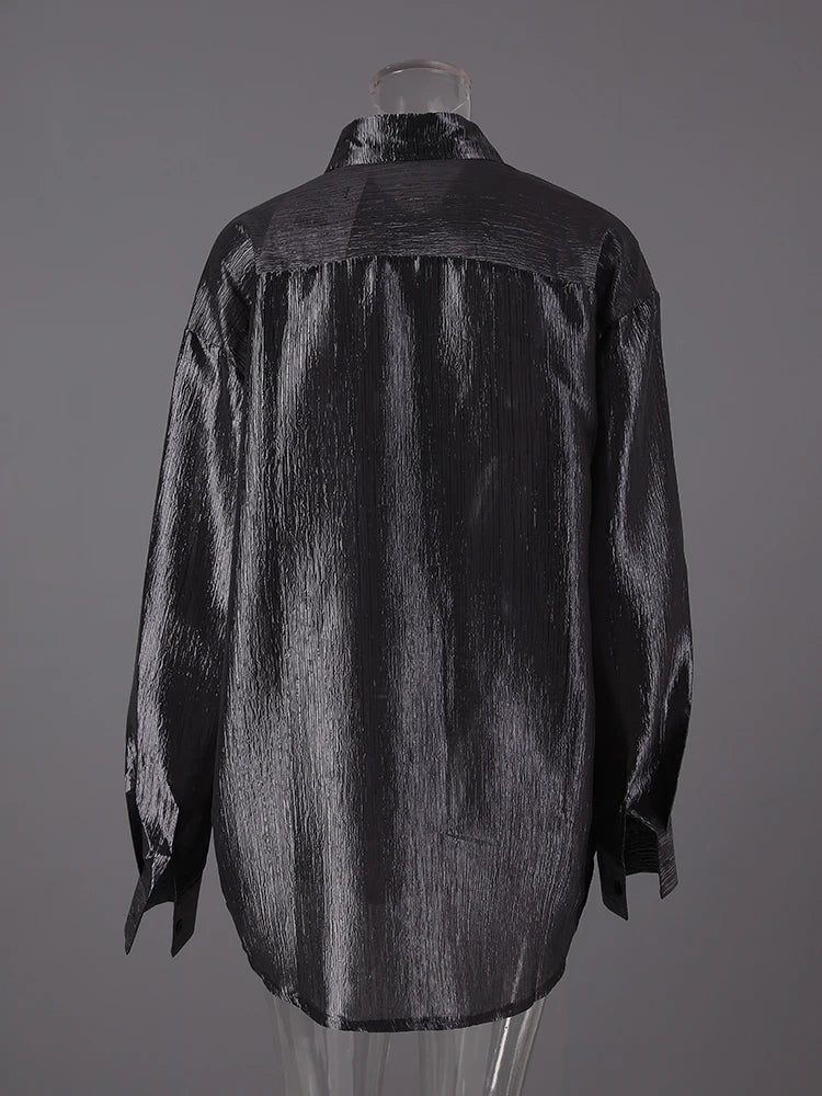 Women Black Thin Ruffles Perspective Big Size Blouse New Lapel Long Sleeve Shirt Fashion Tide Spring Autumn 2025  CPG3108