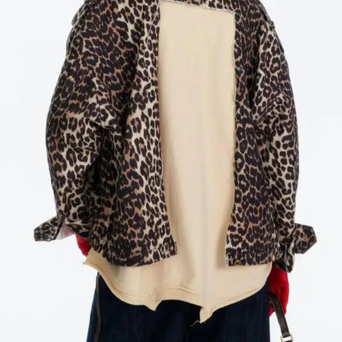 Load image into Gallery viewer, Hit Color Leopard Spliced Zipper Casual Jackets for Women Lapel Long Sleeves Patchwork Pocket Fashion Jacket Female
