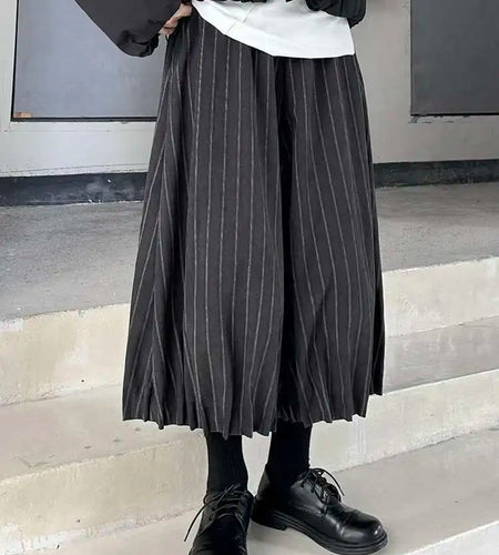 High Elastic Waist Black Striped Pleated Long Wide Leg Pants New Trousers Women Fashion Tide Spring Autumn 2025 1DH9095