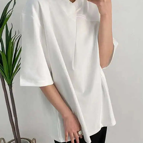 Load image into Gallery viewer, Women White Irregular Big Size Personality T-shirt New Round Neck Half Sleeve Fashion Tide Spring Summer 2025 1DF6438
