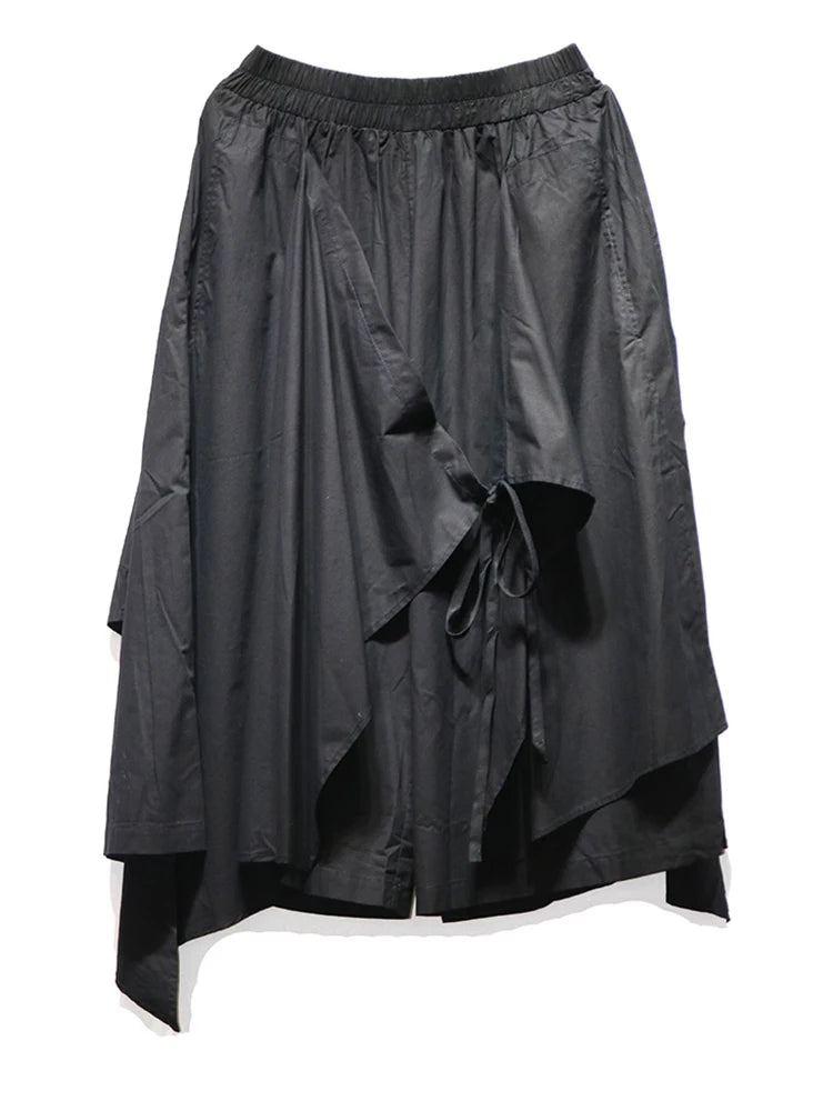 High Elastic Waist Black Irregular Bandage Calf-Length Pants New Trousers Women Fashion Tide Spring Autumn 2025 1DJ0205