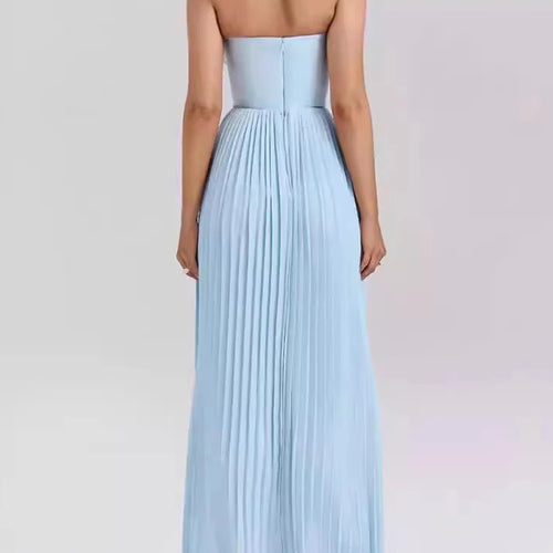 Load image into Gallery viewer, Solid Spliced Folds Slimming Dresses For Women Strapless Sleeveless High Waist Temperament Long Dress Female New
