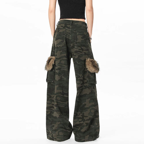 Load image into Gallery viewer, American High Street Male Cargo Pants Fur Design Loose Straight Wide Leg Multi Pockets Chic Male Casual Trousers 9W1957

