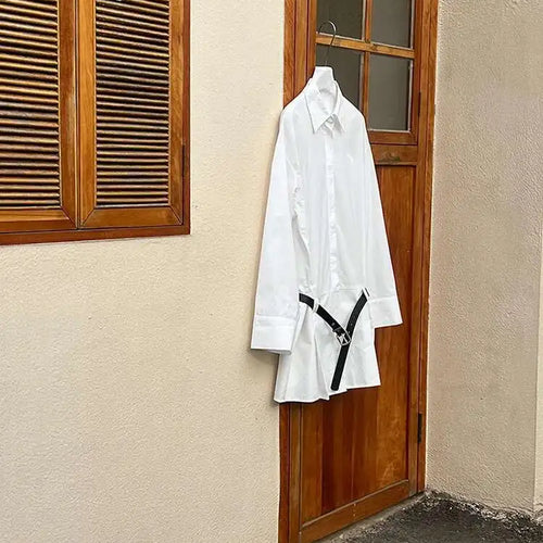 Load image into Gallery viewer, Women White Hem Pleated Elegant Big Size Mini Shirt Dress New Lapel Long Sleeve Fashion Tide Spring Autumn 2025 1DH9552
