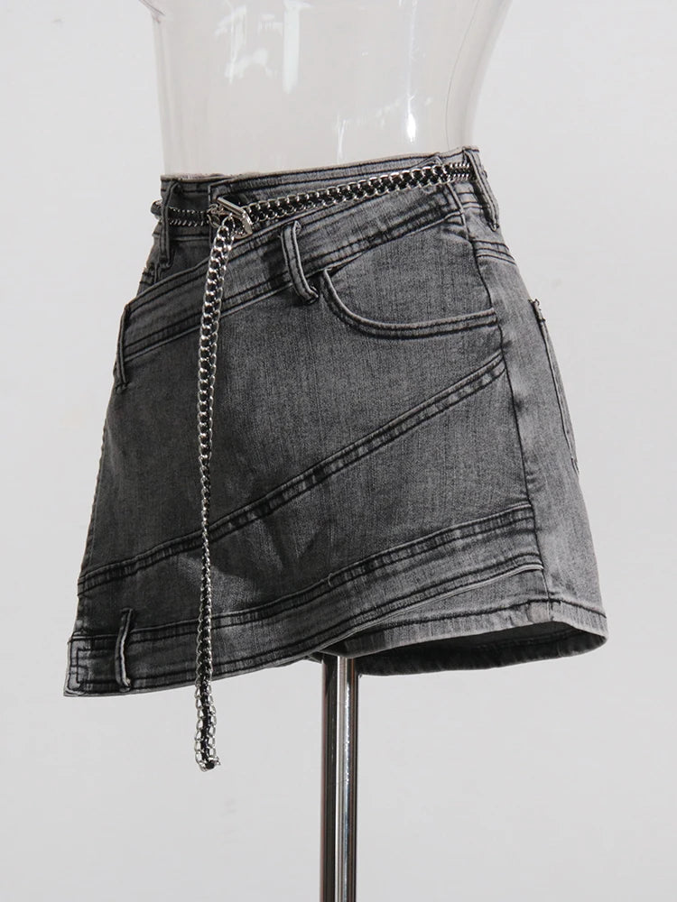 Denim Minimalist Summer Asymmetrical Shorts For Women High Waist Patchwork Lace Up Short Pants Female Fashion