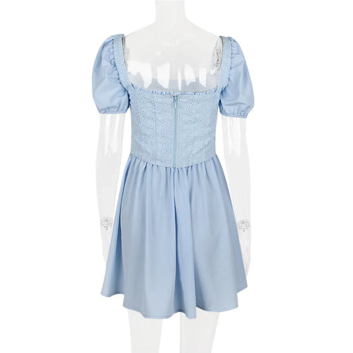 Load image into Gallery viewer, Elegant Short Puff Sleeve Sexy Mini Dress Women Fashion Square Collar Backless A-line Pleated Club Party Dress Vintage
