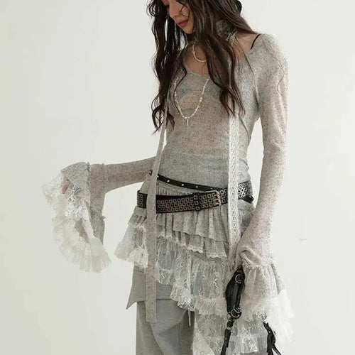 Load image into Gallery viewer, Women Perspective Irregular Mini Sweater Dress New Round Neck Long Flare Sleeve Fashion Tide Spring Autumn 2025 1DH9338
