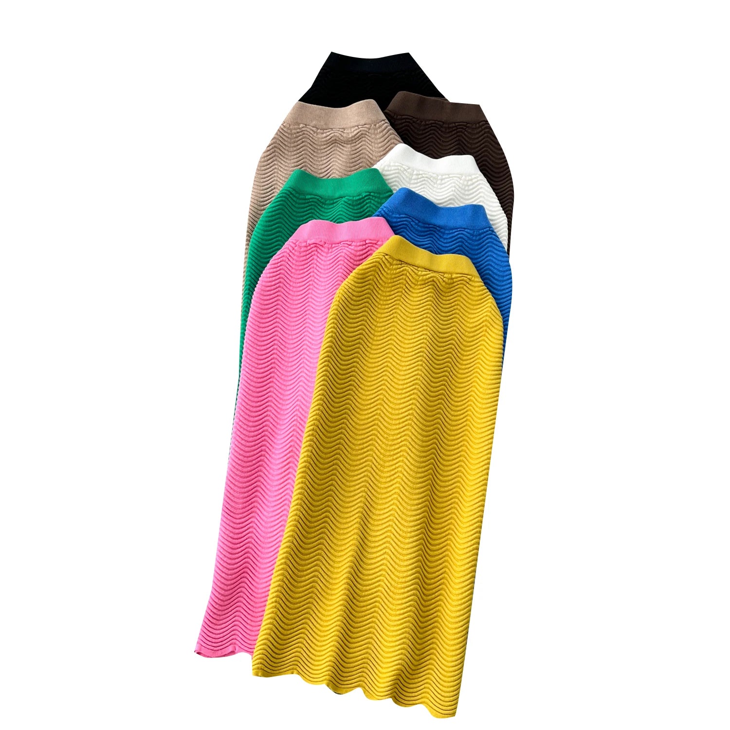 Solid Office Lady Slim Knit Pencil Skirts Women Elegant Elastic High Waist Female Casual Wave Bodycon Skirt Autumn New Fashion