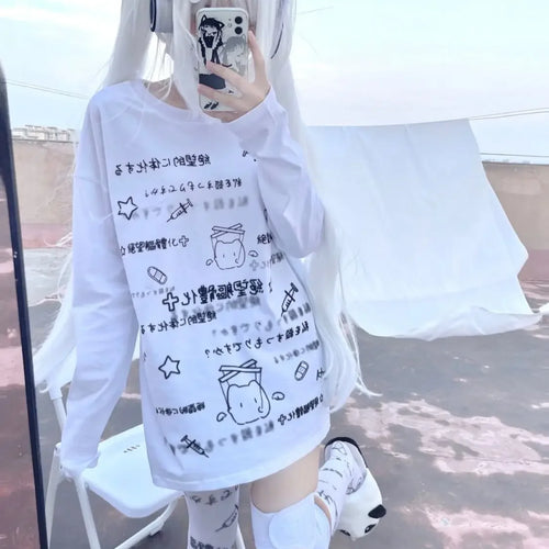 Load image into Gallery viewer, Japanese Kawaii Tops Letter Print Women T-shirt Y2k Aesthetic Loose All Match Tshirts Streetwear Fairy Grunge Fashion Tee Shirts
