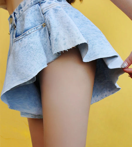 Sexy Denim Shorts For Women High Waist Solid Minimalist Fold Pleated Short Pants Female Korean Fashion Clothing