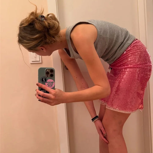 Load image into Gallery viewer, Sequin Summer Beach Sexy Skirt Women Elegant Sparkle High Waist A-line Skirts Female Pink Vacation Club Party Skirt
