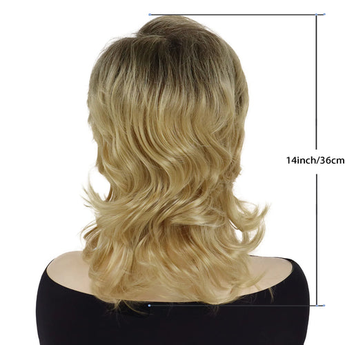 Load image into Gallery viewer, Shaggy Wigs for Women Synthetic Hair ombre Blonde Wig with Bangs with Dark Roots Layered Haircuts Natural Wigs Classic
