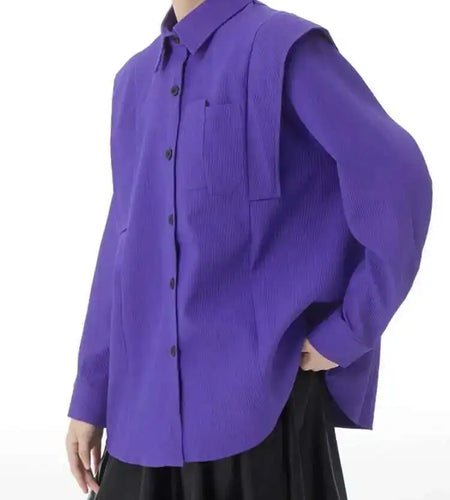 Women Purple Corduroy Shaped Big Size Elegant Blouse New Lapel Long Sleeve Shirt Fashion Tide Spring Autumn 2025 1DH4096