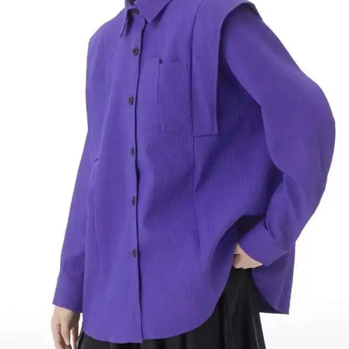 Load image into Gallery viewer, Women Purple Corduroy Shaped Big Size Elegant Blouse New Lapel Long Sleeve Shirt Fashion Tide Spring Autumn 2025 1DH4096
