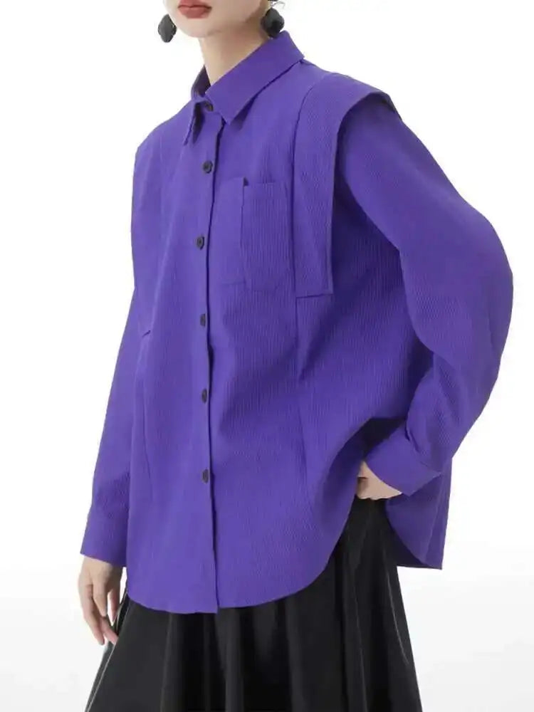 Women Purple Corduroy Shaped Big Size Elegant Blouse New Lapel Long Sleeve Shirt Fashion Tide Spring Autumn 2025 1DH4096