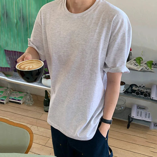 Load image into Gallery viewer, Men's Short SleeveT-shirts New Summer Loose Solid Color Korean Round Neck Style Pullover Casual Trendy Male Top 9W1611
