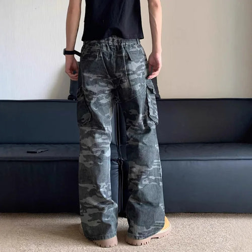 Load image into Gallery viewer, High Style Men&#39;s Denim Pants Pleated Camouflage Cargo Slant Pocket Jeans Loose Straight Wide Leg Male Trousers Tide 9C8607
