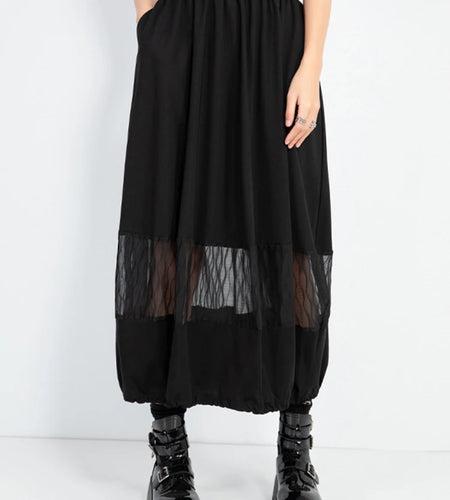 High Elastic Waist Black Mesh Perspective Casual Bud Half-body Skirt Women Fashion Tide New Spring Autumn 2025 1DJ0978