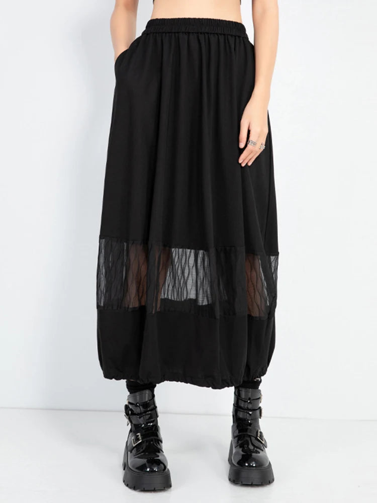 High Elastic Waist Black Mesh Perspective Casual Bud Half-body Skirt Women Fashion Tide New Spring Autumn 2025 1DJ0978