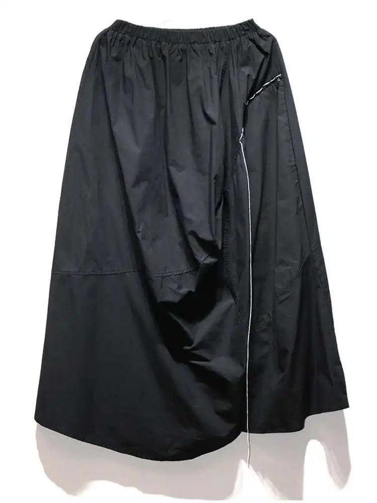 High Elastic Waist Khaki Pleated Irregular A-line Half-body Skirt Women Fashion Tide New Spring Autumn 2025 1DJ0225