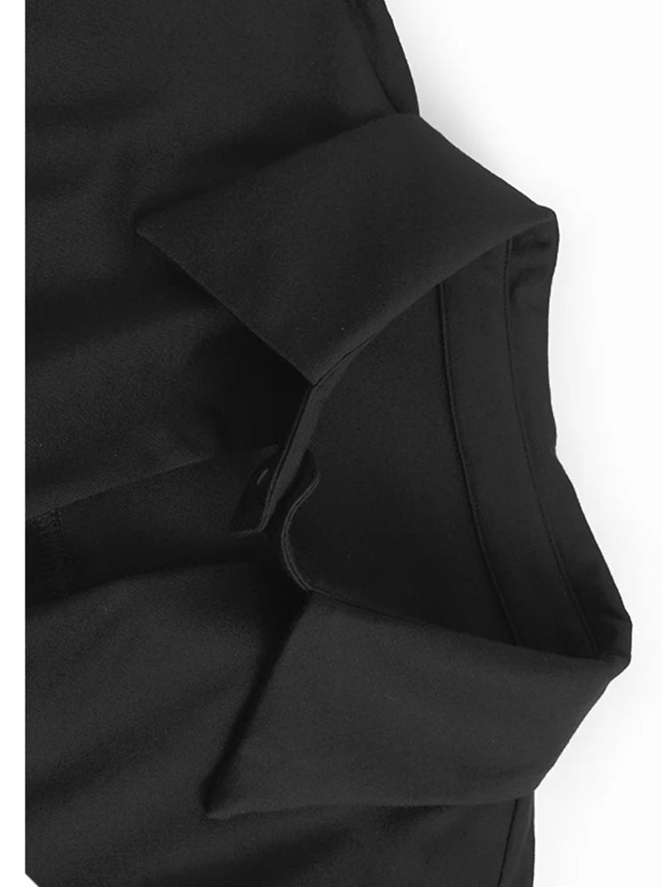 Women Black Pleated Hollow Out Big Size Elegant Mini Dress New V-Neck Long Sleeve Fashion Tide Spring Autumn 2025 1DH9549