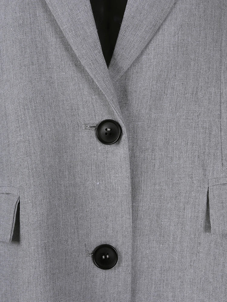 Women Gray Single Breasted Big Size Long Blazer New Lapel Long Sleeve Jacket Fashion Tide Spring Autumn 2025 1LD2132