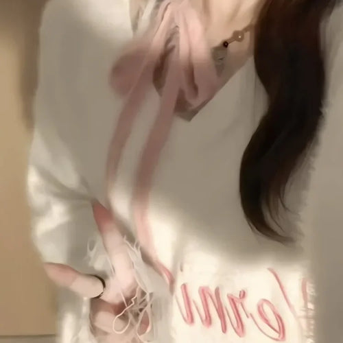 Load image into Gallery viewer, New Sexy Fashion Streetwear Outfits 2025 Spring Autumn Ripped Loose Women Pullover Y2k Aesthetic Letter Embroidery Grunge Tops
