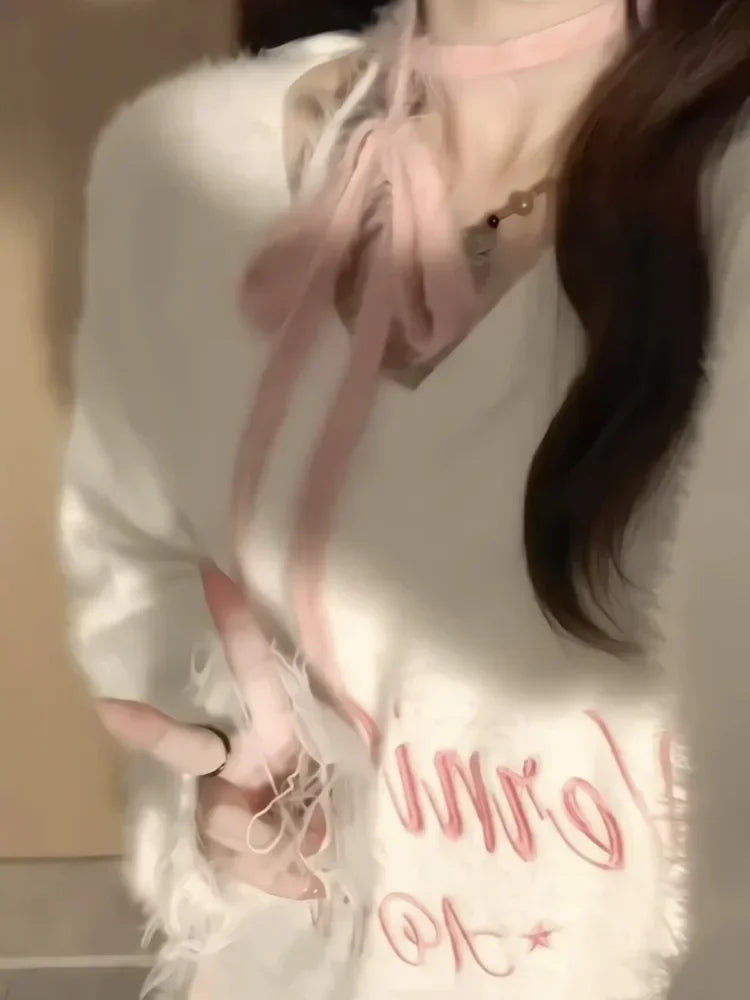 New Sexy Fashion Streetwear Outfits 2025 Spring Autumn Ripped Loose Women Pullover Y2k Aesthetic Letter Embroidery Grunge Tops