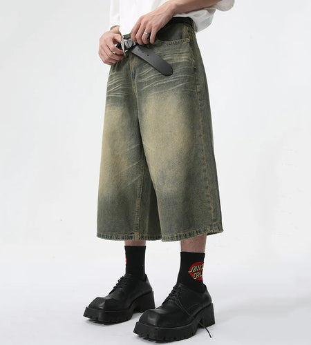 American Style Denim Shorts High Street Straight Calf-Length Pants Summer Men Jeans New Fashion Men's Clothing 9C5970