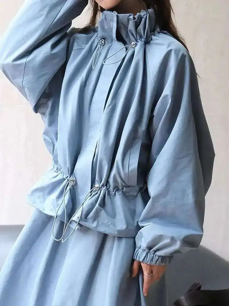 Purple Drawstring Big Size Casual Jacket New Stand Collar Long Sleeve Women Coat Fashion Tide Spring Autumn 2025 1DH6530