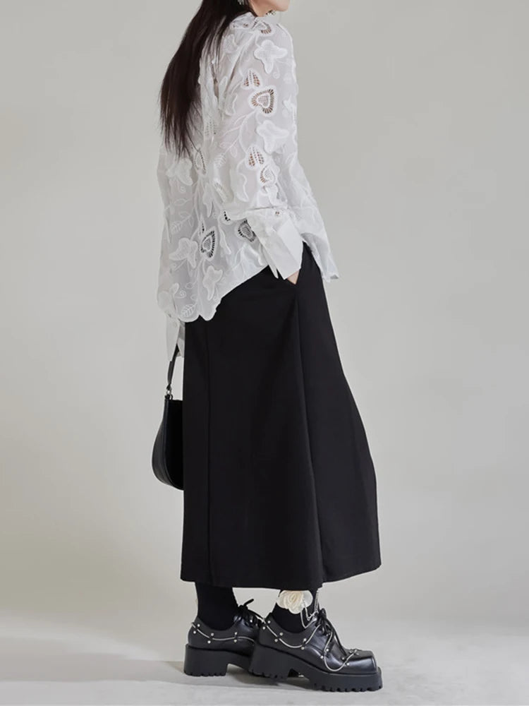 High Waist Black Irregular Slit Hem Spliced Elegant Half-body Skirt Women Fashion Tide New Spring Autumn 2025 1DH9887