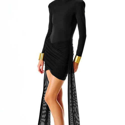 Load image into Gallery viewer, Turtleneck Long Sleeve Sexy Mini Dress For Women New Fashion Draped Ruched Bodycon Club Party Dress Elegant New Dresses
