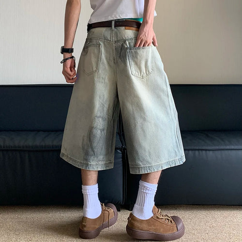 Load image into Gallery viewer, Mud Dyed Washed Worn Out Hole Straight Denim Pants Summer 2024 Wide Leg Contrast Color Male Shorts Casual 24E1065
