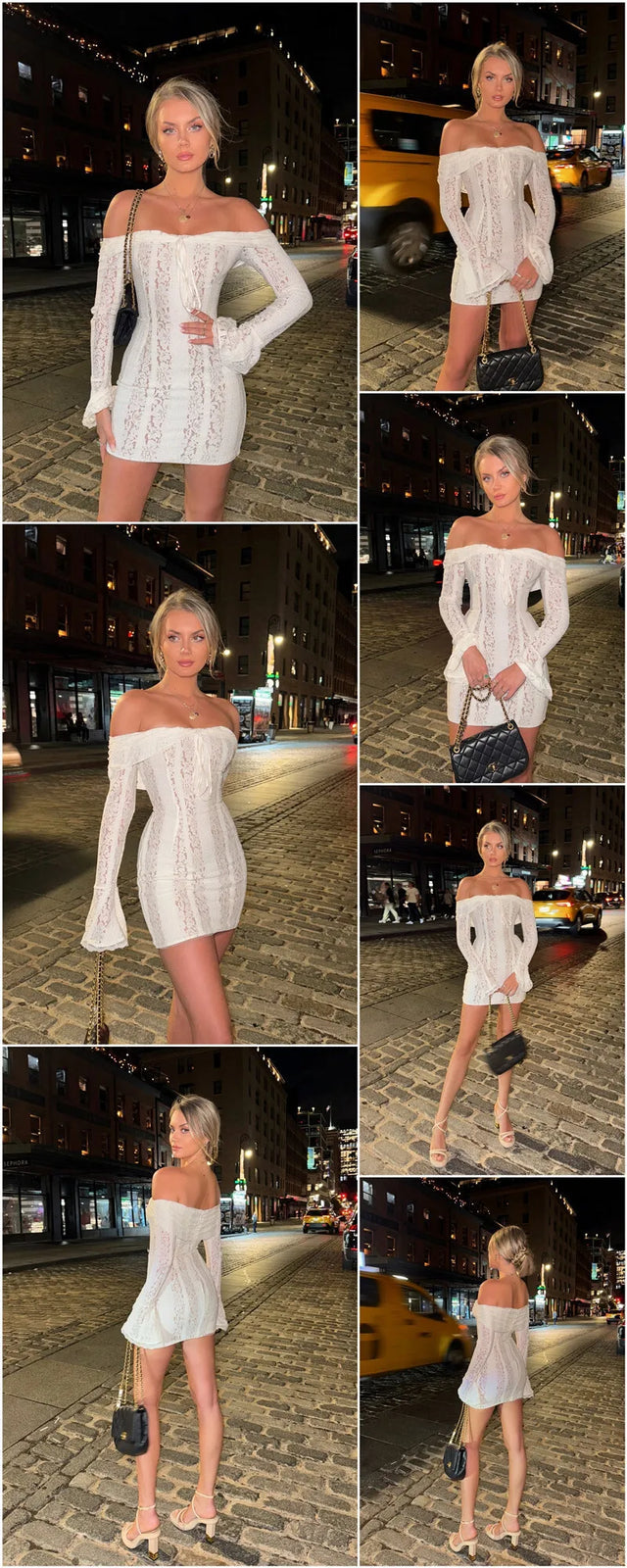 Floral Lace Off-shoulder Maxi Dress For Women White Strapless Backless Long Sleeve Bodycon Club Party Sexy Long Dress