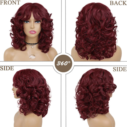 Load image into Gallery viewer, High Quality Synthetic Wigs for Women Red Hair Hispanic Curly Wig with Bangs Fluffy Short Afro Wig Daily Regular Wig
