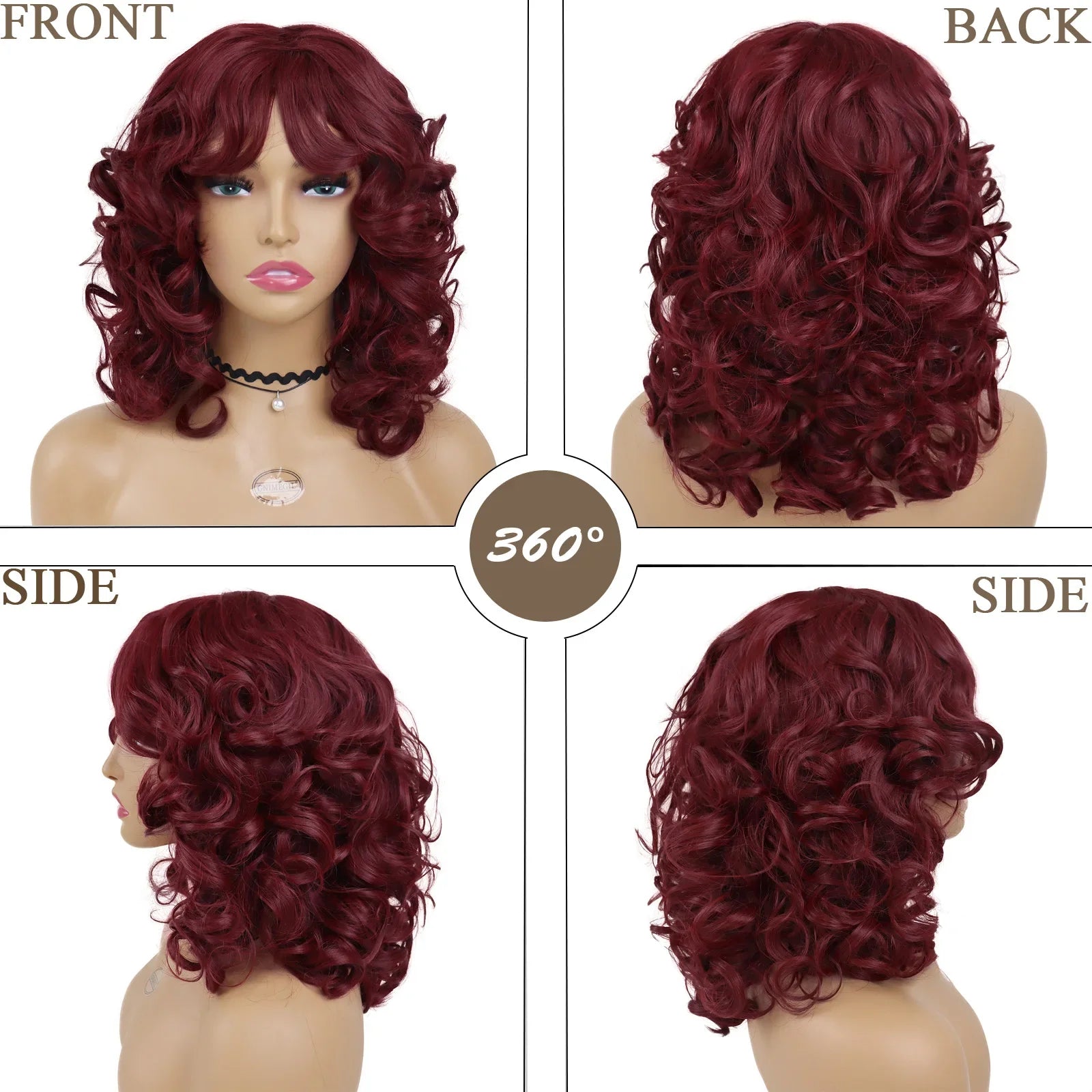 High Quality Synthetic Wigs for Women Red Hair Hispanic Curly Wig with Bangs Fluffy Short Afro Wig Daily Regular Wig