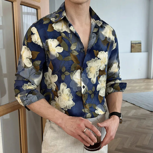 Load image into Gallery viewer, Men's Long Sleeve Shirts New Spring Casual Printing Design Korean Losse Single Breasted Stylish Turn-down Collar Top 9W1577
