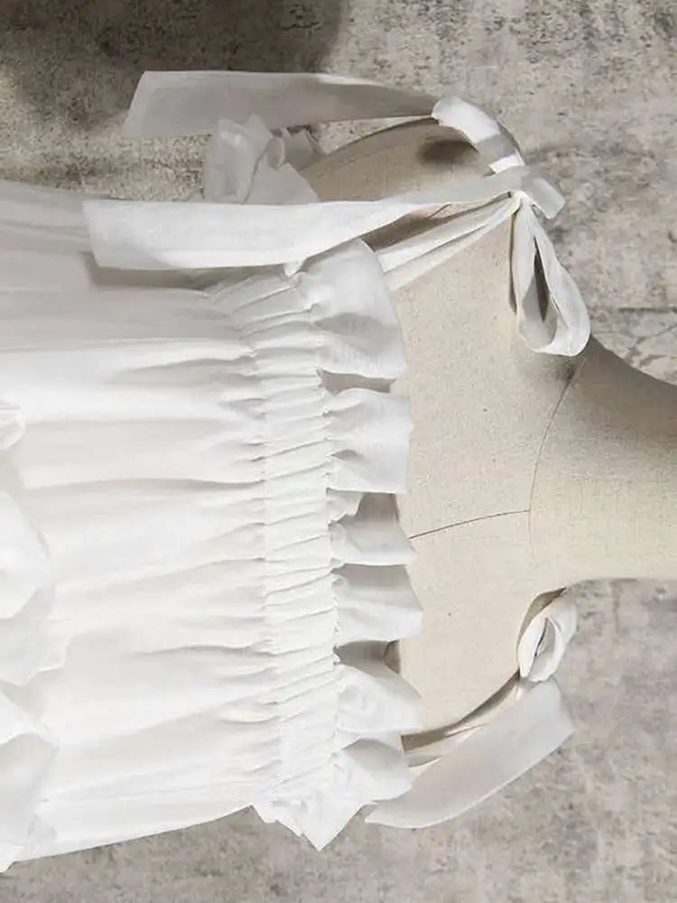 Women  Irregular Ruffles Spaghetti Strap Dress New Round Neck Long Sleeve Loose Fit Fashion Tide Spring Autumn 2025 1W571