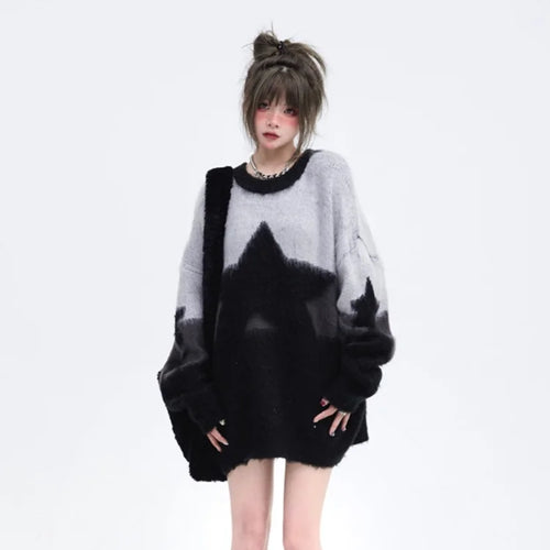 Load image into Gallery viewer, JapaneseStar Embroidery Vintage Oversized Soft Sweaters Y2K Fashion Aesthetic Loose Pullovers Harajuku Grunge Casual Pull Jumper
