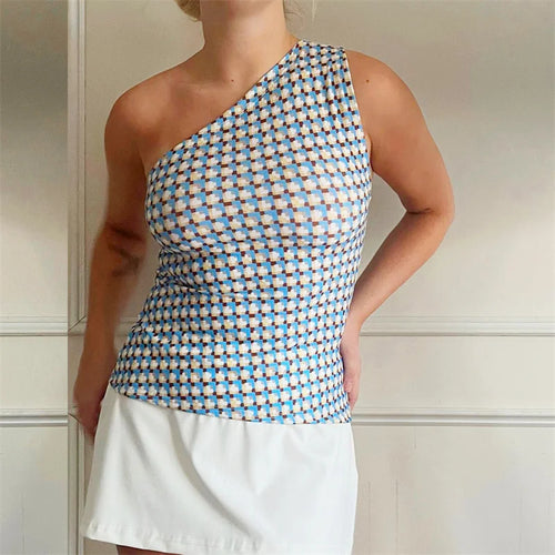 Load image into Gallery viewer, One Shoulder Tank Top for Women Floral Print Sleeveless Backless Vest Cropped T Shirt y2k Aesthetic Clothing Streetwear
