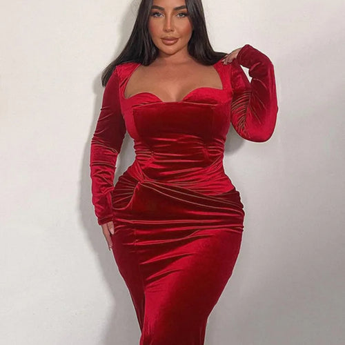 Load image into Gallery viewer, Velvet Long Sleeve Sexy Maxi Dress For Women Autumn Winter New Square Collar Thigh High Split Evening Club Party Dress
