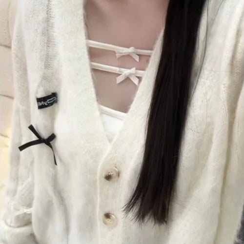 Load image into Gallery viewer, Loose Sweet Y2k Aesthetic Casual Cardigans Autumn Korean Fashion Bow Knitted Sweaters Hole Streetwear Women Grunge Coats 2025
